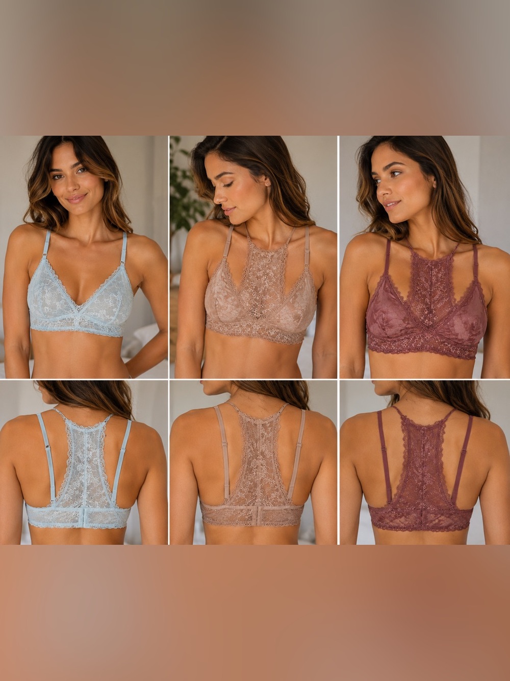 Victoria's Secret Lace Bralette Set in Light Blue, Taupe, and Mauve